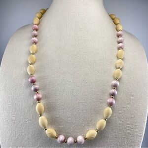 Napier Vintage Glass and Acrylic Yellow Pink Beaded Statement Necklace Gold Tone
